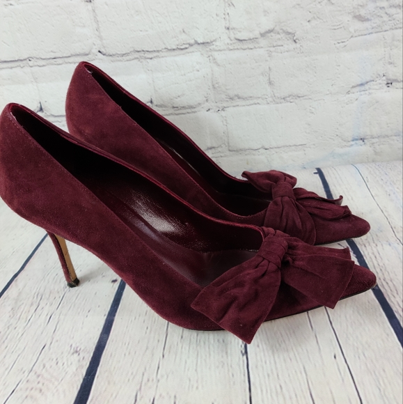 Manolo Blahnik maroon heels with bows size 37 - Picture 2 of 8
